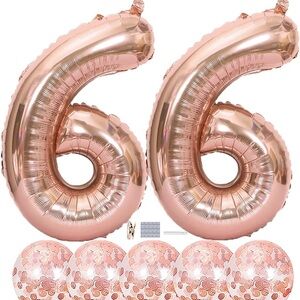 66th birthday party decorations. Rose gold balloons. 66 birthday decor NWT RW4